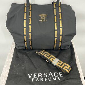 Versace Parfums Black Tote Bag With Greek Key Straps & Dust Bag